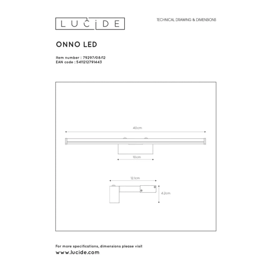 Kinkiet ONNO LED 1x8W 3000K IP44 Satin Chrome 79297/08/12 Lucide - zdjęcie dodatkowe 3